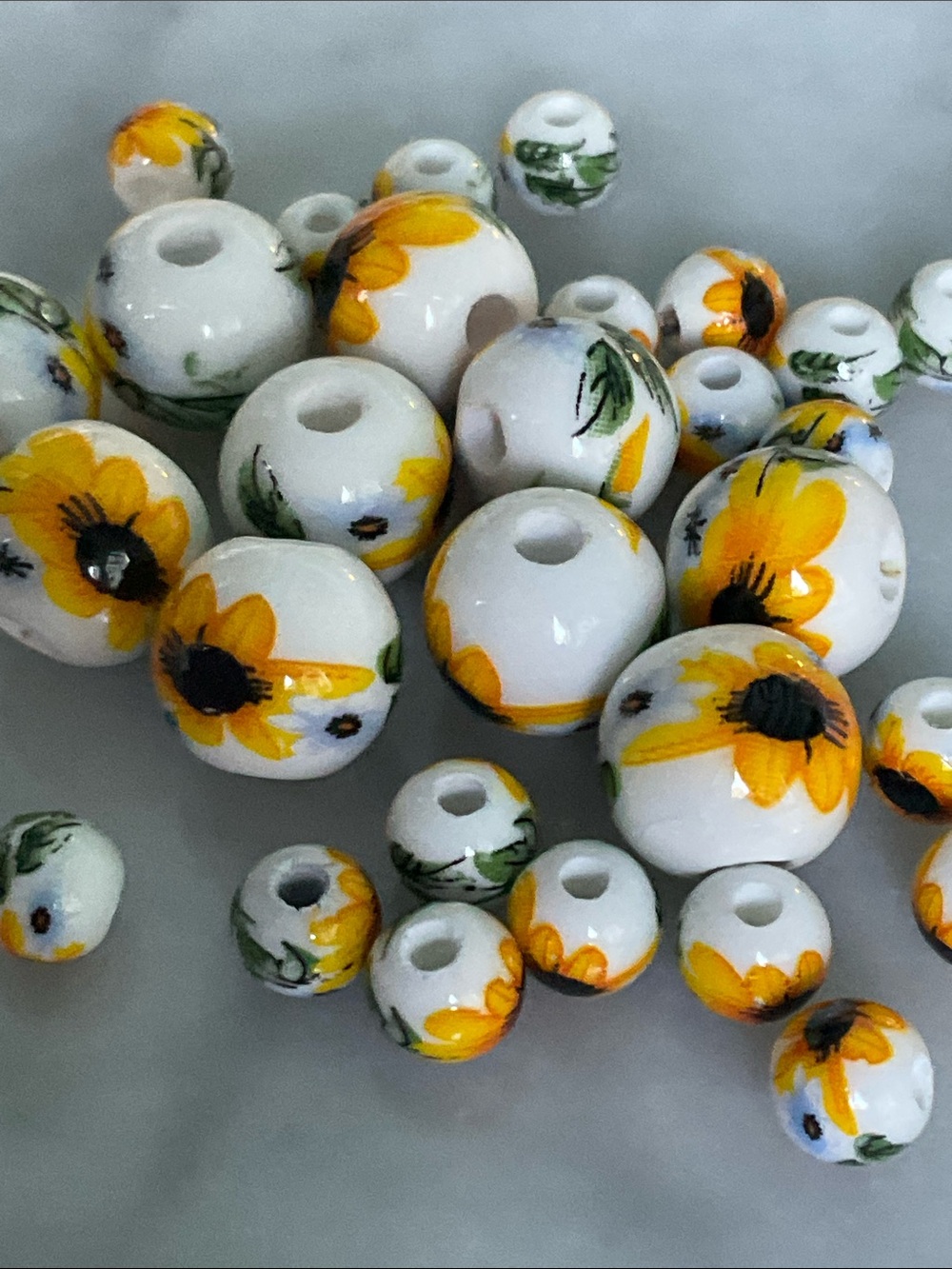 Ceramic - Painted Sunflower Beads